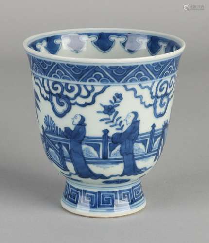 Ancient Chinese porcelain cup with geishas in interior