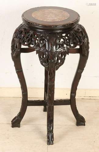 Chinese wood stool stabbed with bamboo decor and marble