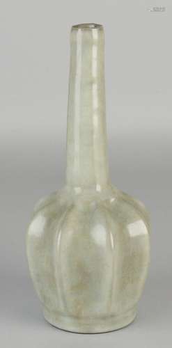 Lobbed Chinese porcelain vase with celadon glaze pipe.