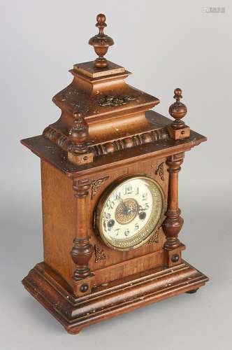 German antique walnut table clock Pfeilkreuz