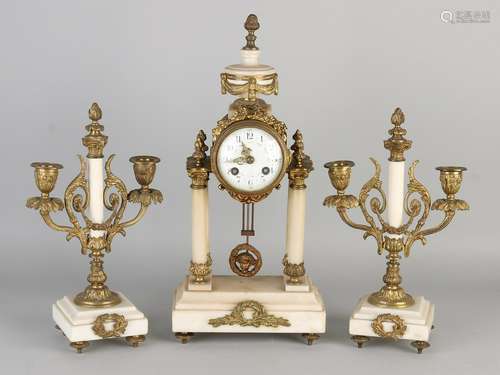 Three-piece white marble mantel clock French couple