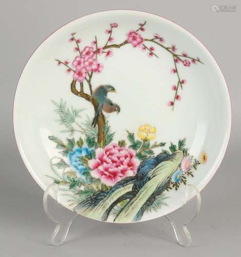 Chinese porcelain plate with birds Rose Family / rock /