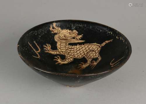 Chinese terracotta glazed black bowl with inside