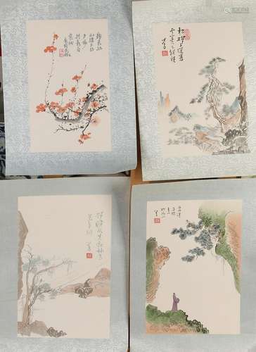 Four Japanese woodcuts. Signed. 20th century.