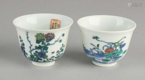 Two Chinese porcelain cups with lyrics / garden / decor