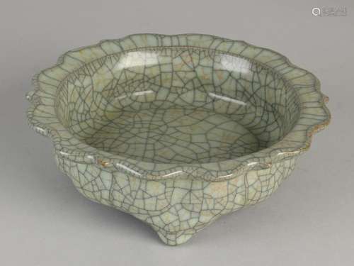 Chinese celadon porcelain dish with crackle glaze and