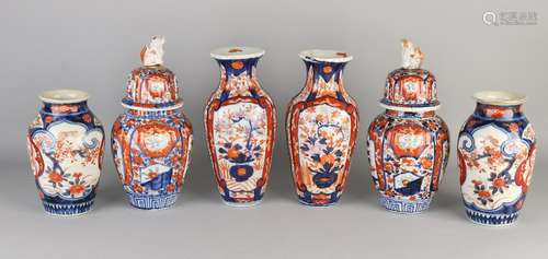 Six 19th century Imari porcelain vases. Two very, four