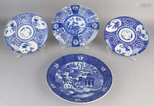 Four Japanese porcelain plates with floral / landscape