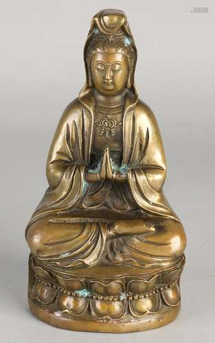 Ancient Chinese Bronze Buddha on lotus. Size: H 18 cm.