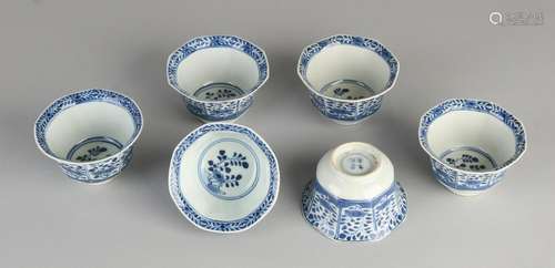 Six antique Chinese porcelain octagonal cups with