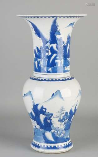 Large blue and white Chinese porcelain vase with rocky