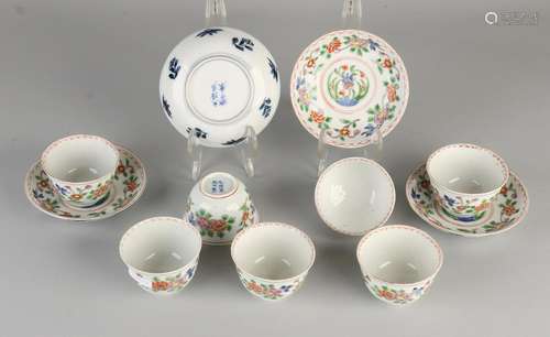 Chinese porcelain cups and saucers Rose Family with six