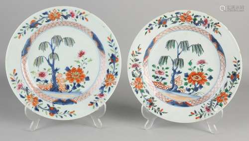 Two 18th century Chinese Imari plates with garden