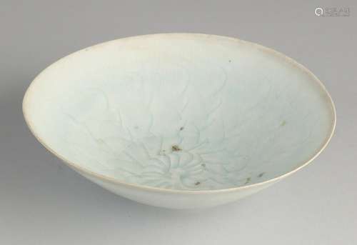 Large Chinese celadon porcelain dish in flower decor.