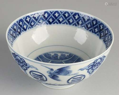 Chinese blue and white porcelain bowl with cranes in