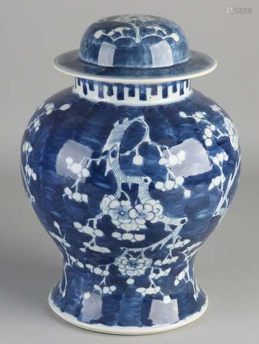 Large Chinese porcelain 19th century lidded with prunus