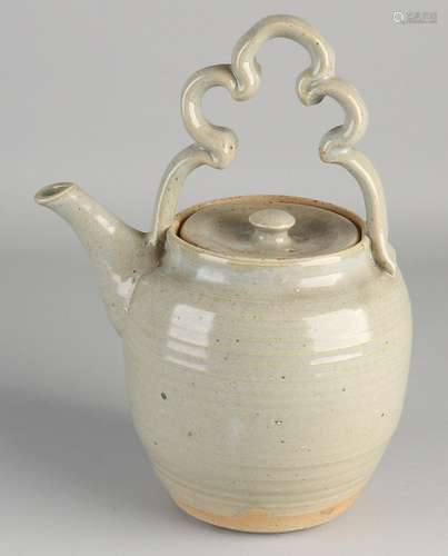 Large glazed Chinese ceramic teapot with bottom mark.