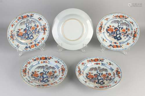 Five 18th century Chinese Imari porcelain plates with