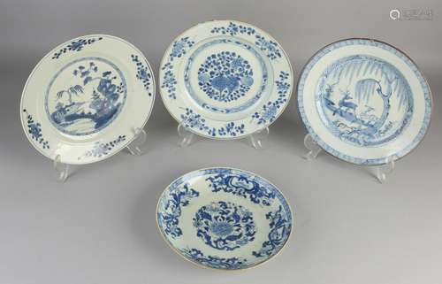 Four 18th century Chinese porcelain plates with floral