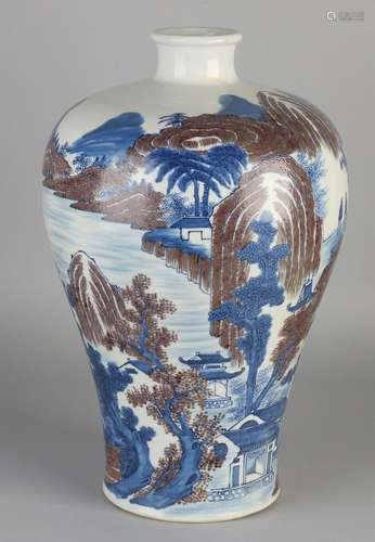 Large Chinese porcelain vase with landscape scenery.