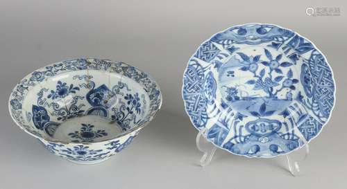 Two parts antique Chinese porcelain. Damaged.