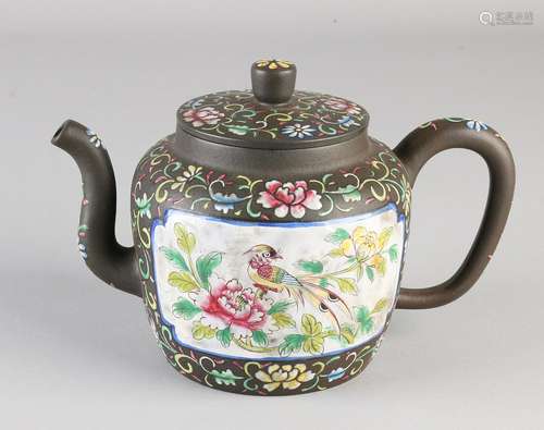 Chinese Yixing teapot with soil brand and floral / bird