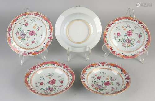 Five antique Chinese porcelain Family Rose dessert /