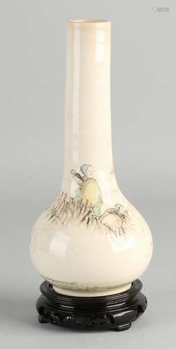 19th Century Japanese ceramic pipe vase with decor of