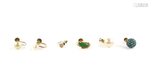 A group of earrings, including six odd earrings all mounts testing as 9 ct, a pair of Christian Dior