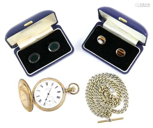Group of gentlemen's jewellery, silver cartridge and anchor cufflinks, various others, gold plated