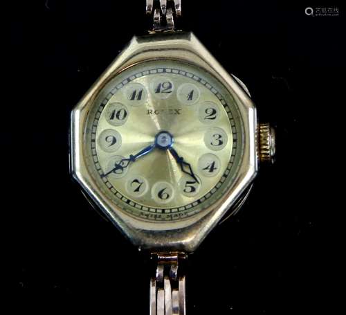 Rolex Prima Ladies wristwatch, the hexagonal case with Arabic numeral hour markers surmounted by a