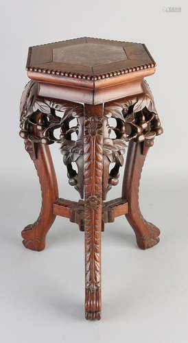 Small Chinese wooden stool with inserted hexagonal