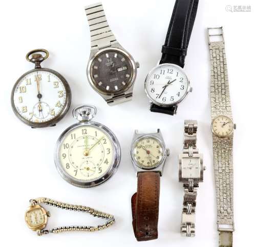 Collection of wristwatches and pocket watches including Tissot Seastar Automatic, with silver