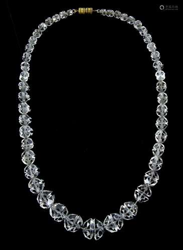 Rock crystal necklace, graduated faceted beads, strung on chain, 44cm in length, two too other