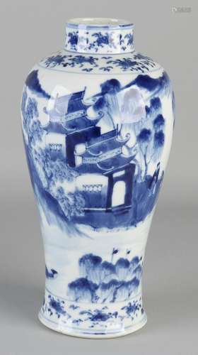 Antique Chinese porcelain vase with scenery, pagodas