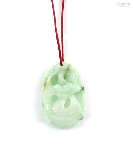 Jadeite Jade pendant, carved dragon motif, with red cord necklace, 3.5 x 2.3cm . CONDITIONgross