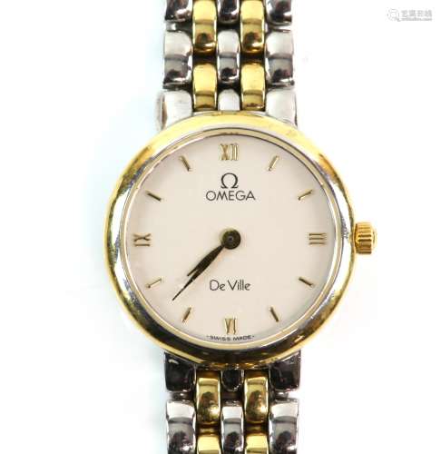 Omega De Ville, round dial with Roman numerals at 3,6, 9 and 12 o'clock, quartz movement, bi-