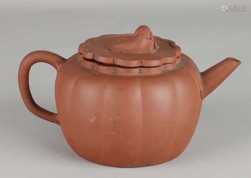 Old / antique Chinese Yixing teapot in pumpkin shape.