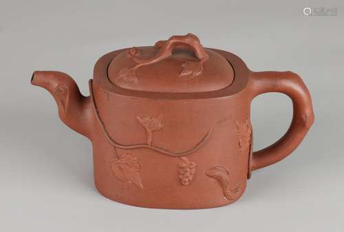 Old / antique Chinese Yixing teapot with grapevines and