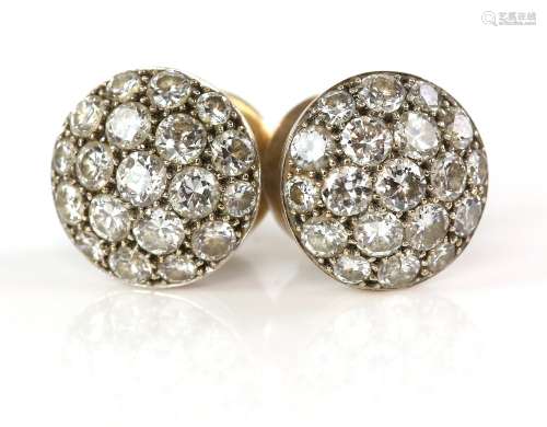 Pair of vintage diamond earrings set with old and brilliant cut diamonds in 14 ct white gold, with