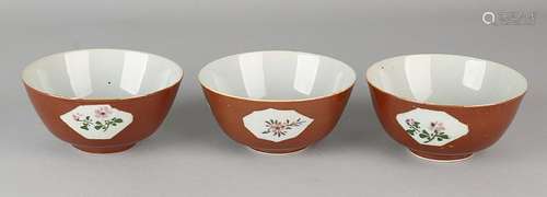 Three 19th century Chinese porcelain Capuchin bowls