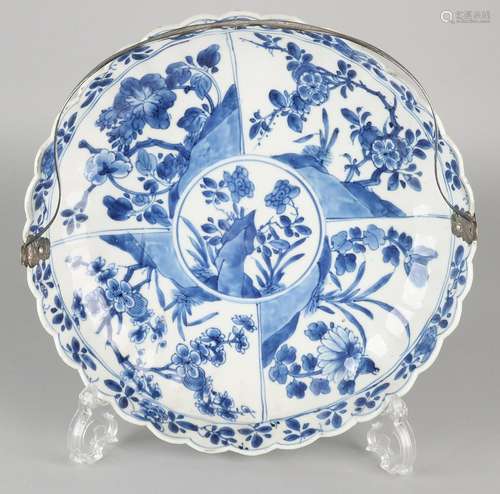 Large 17th century Kang Xi ornamental dish with silver