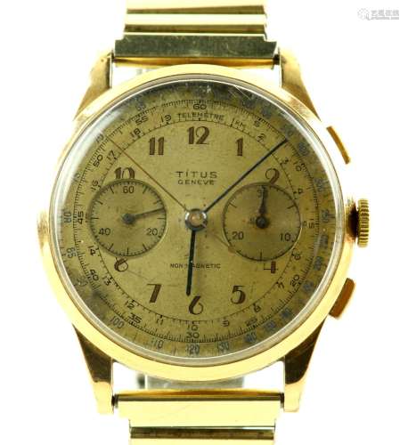 A 1950's Titus gentleman's chronograph wristwatch, in yellow metal case, the signed white dial