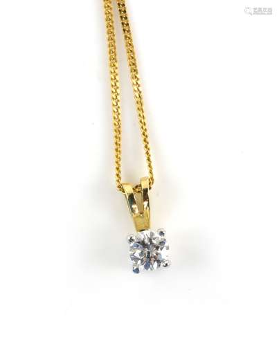 Round brilliant cut diamond pendant, estimated total diamond weight 0.30 carats, set in four claw