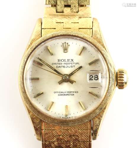 Rolex ladies gold Oyster Perpetual Datejust wristwatch, reference 6517 the silvered dial with