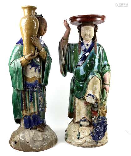 Two Associated green and blue glazed ceramic figures, possibly South Chinese, comprising: One