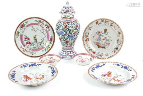 Seven pieces of Chinese Export, or similar, porcelain, including: a pair of famille rose plates,