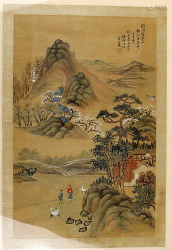 A Chinese picture of Scholars in a mountainous landscape, presumably a Daoist Paradise with four