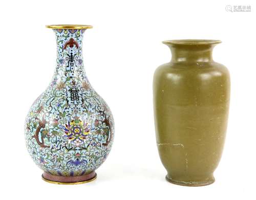 A Chinese teadust style vase with trumpet neck and tapering, cylindrical body, 26 cm high, the