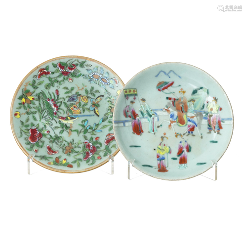 Two plates in celadon porcelain